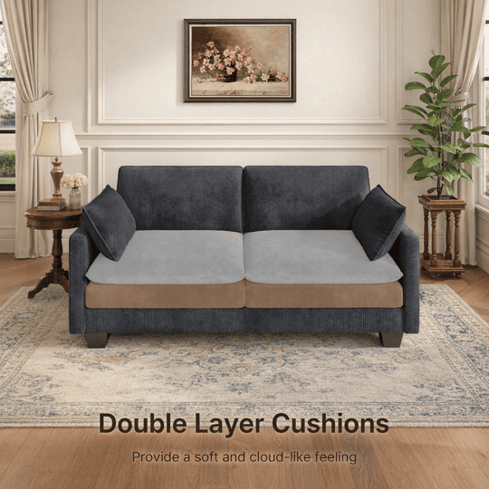 Aiho 75" L Loveseat Sofa, Comfy Corduroy Fluffy Couch with Deep Seat with Double Layer Cushions for Living Room, Apartment, Bedroom, Bedroom - Dark Gray