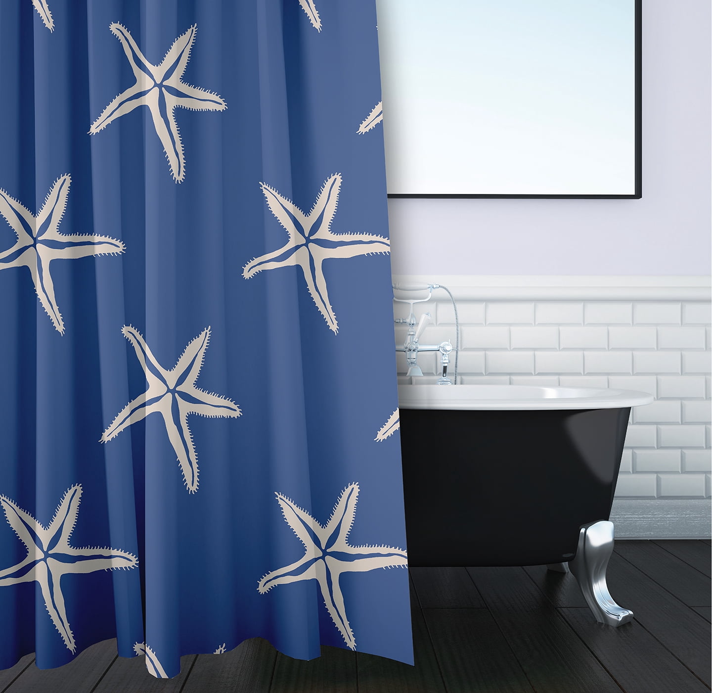 Simply Daisy 70" W x 73" L Starfish Polyester Shower Curtain, Nautical Navy [1 Ct]