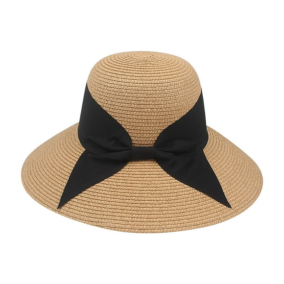 FAIWAD Womens Beach Sun Straw Hats Wide Brim Foldable Straw Bucket Hat Casual Summer Outdoors Sun Hat