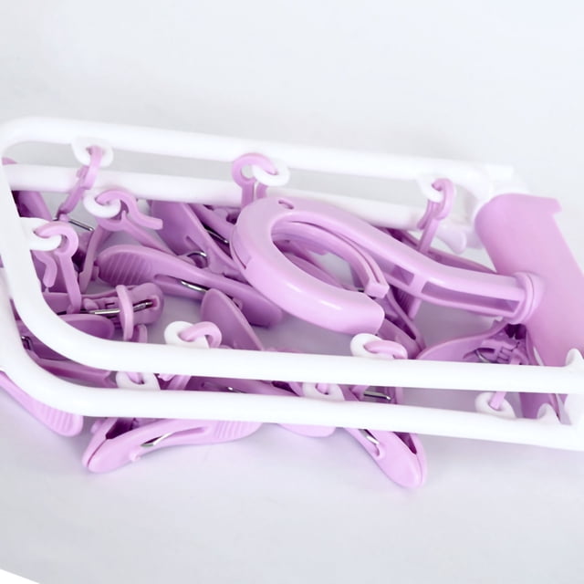 Laundry Clip Hanger Sock Hanger Drying Clip Rack Plastic Foldable Windproof Antiskid Underwear Sock Hanger With 12 Clips For Home