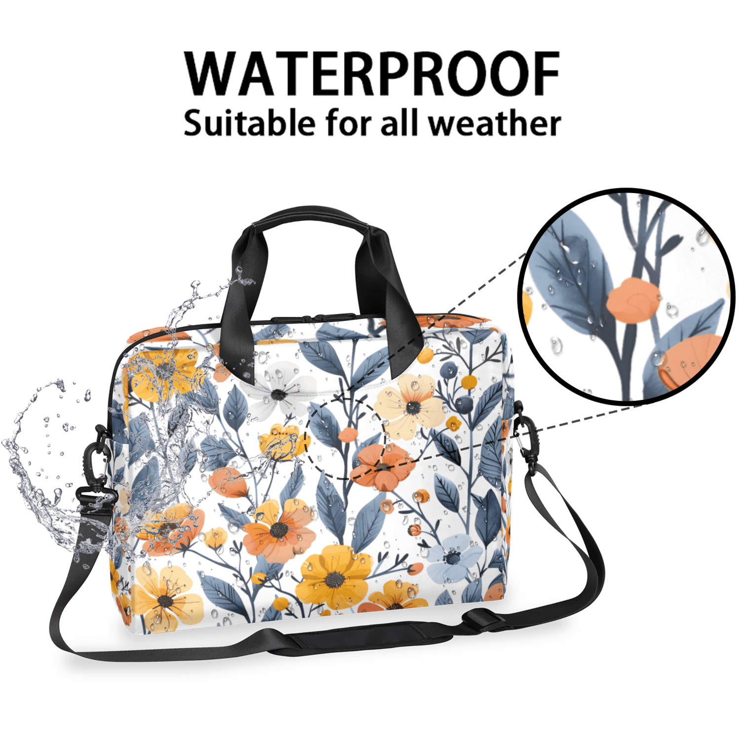 Herdesigns Flower Print Laptop Bag for Women Men, Computer Case Briefcase Messenger Bags, 15-15.6 inch Laptop Sleeve Shoulder Bag