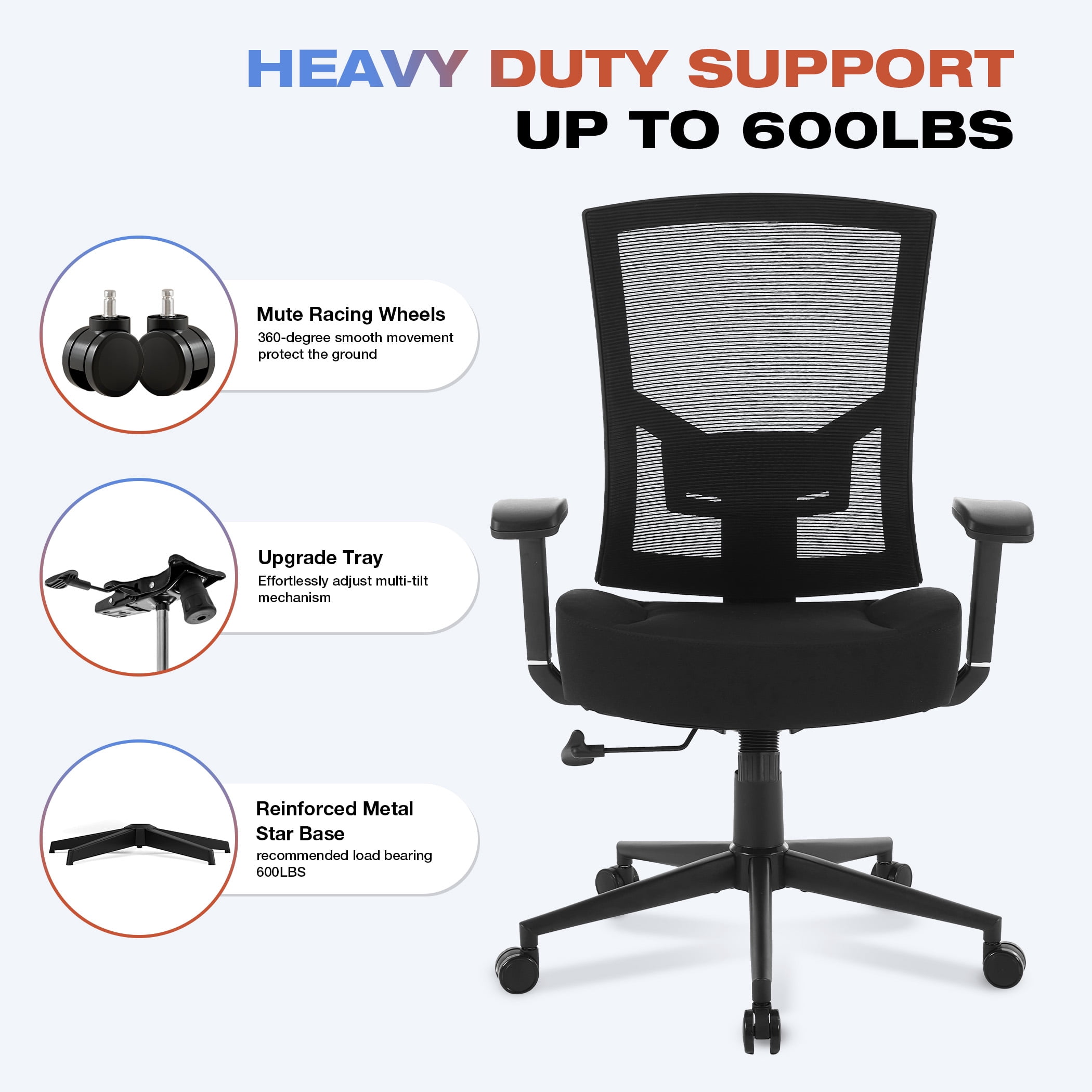Office Chair 600lbs with Lumbar Support for Eight Hour Daily Work Ergonomic Mesh Desk Chair Widen 3D Cushion for Reading, Gaming