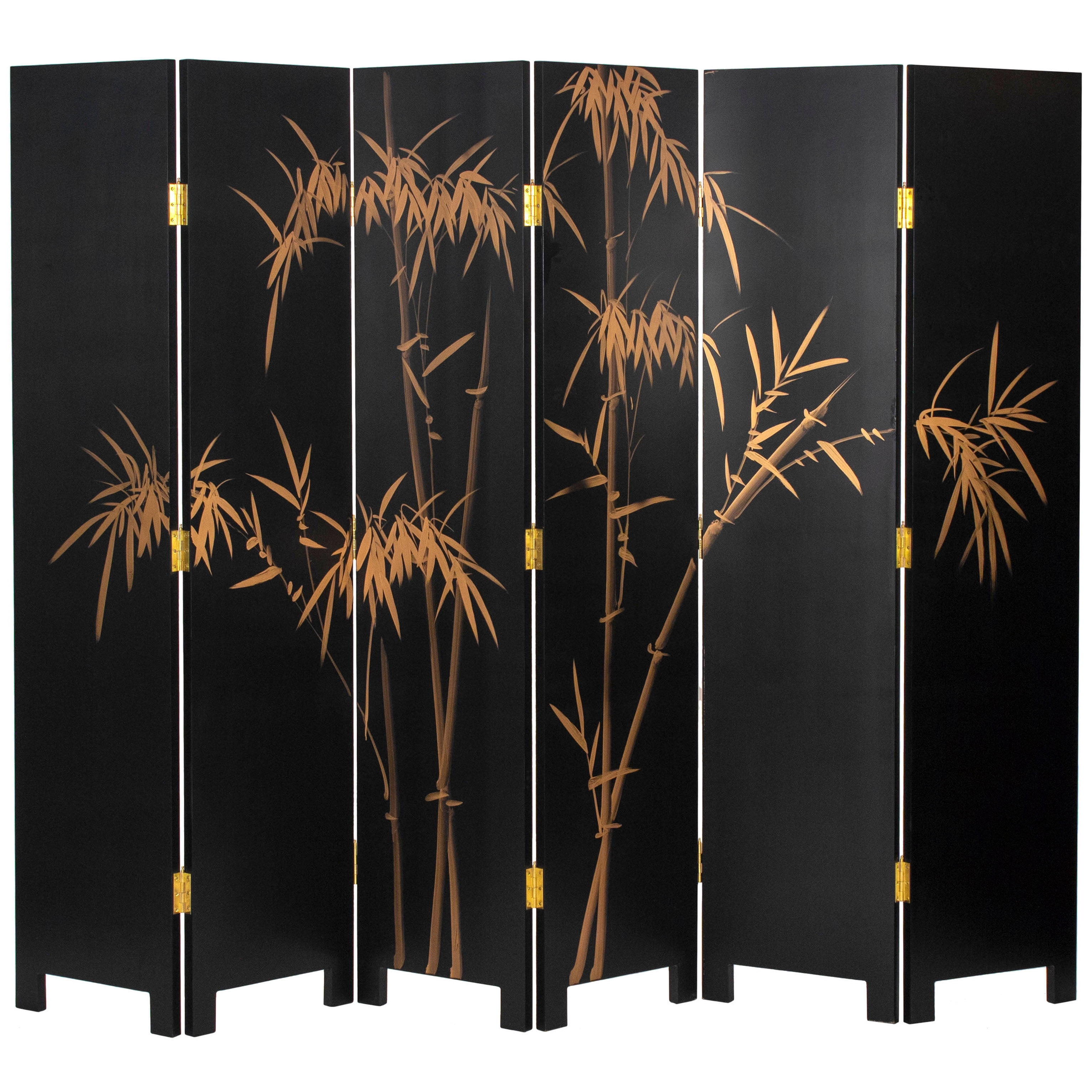Red Lantern 6 ft. Hand-Painted Folding Room Divider, Black Lacquer, Free Standing
