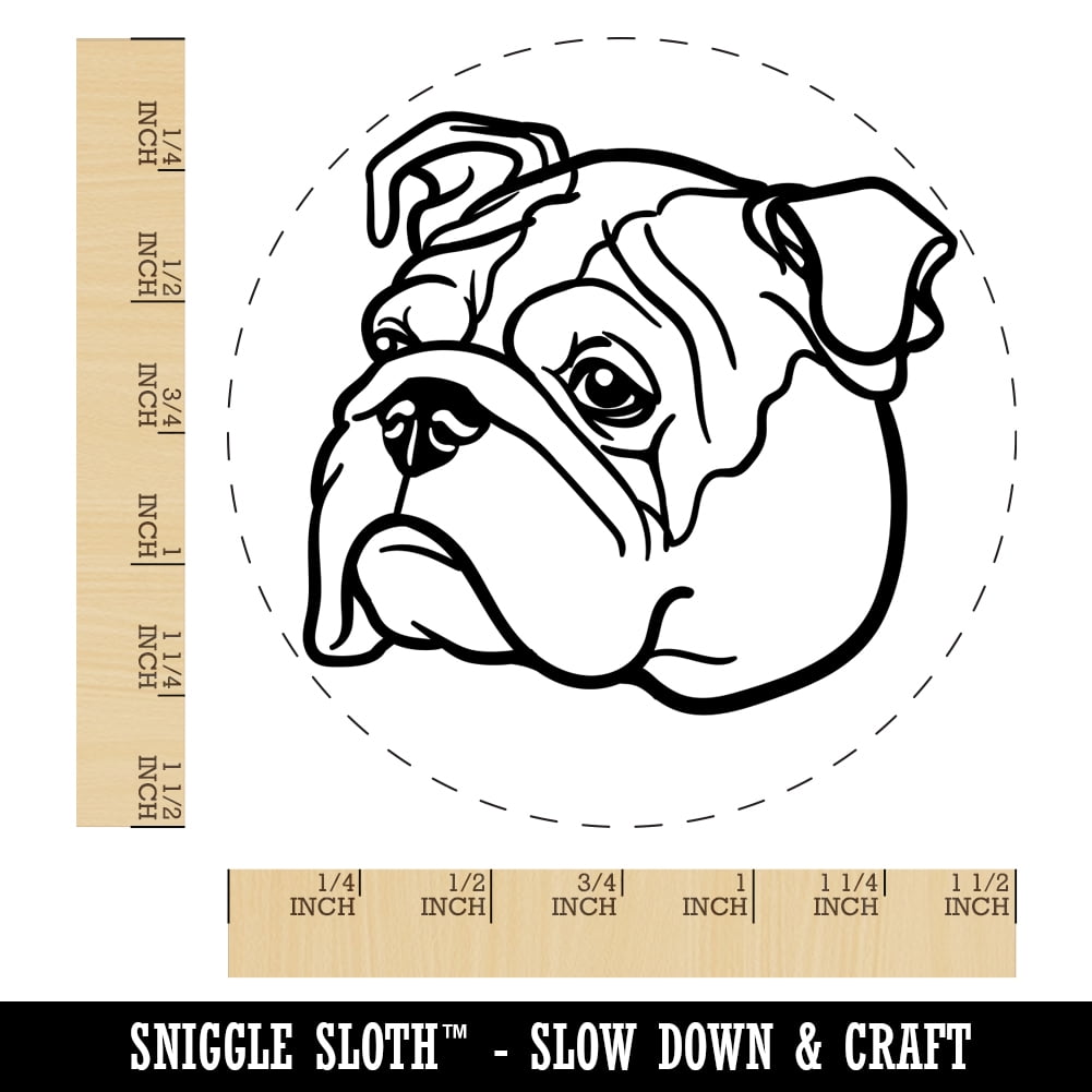 English Bulldog Head Self-Inking Rubber Stamp Ink Stamper - Blue Ink - Large 1-1/2 Inch