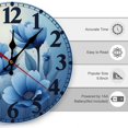 thumbnail image 3 of Blue Flower Floral Wall Clock 10 Inch Silent Non Ticking Round Wooden Clock Decoration for Living Room Kitchen Bedroom Bathroom Office Classroom, 3 of 8