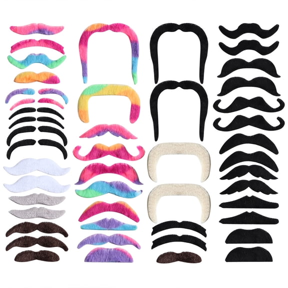 BESTSKY 48 Pieces Fake Adhesive Mustaches (Colors Will Vary)Colorful Fiesta Masquerade Halloween Costume Suitable for All Ages Mustache for Kids