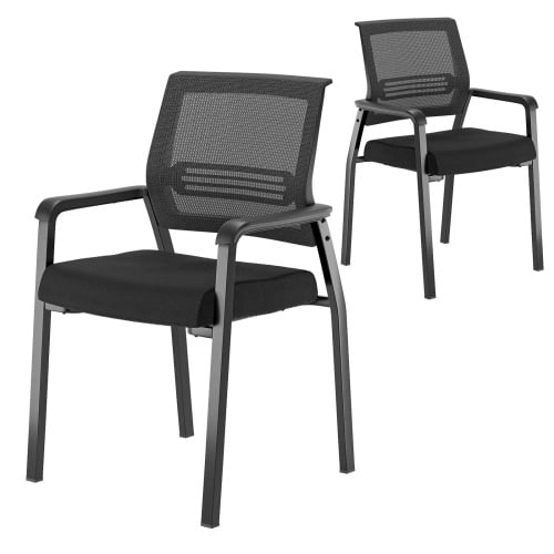 Ktaxon 2 PCS Office Chairs, Padded Stacking Chairs with Mesh Back and Armrest, Black Desk Chair for Meeting, Conference, Gathering, Office, Black