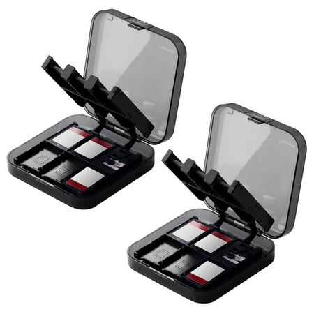 2-Pack Game Card Case for Nintendo Switch Holds 24 Game Cartridges  Portable Game Storage Protective Hard Holder Box with 2 MicroSD Card Slots  Black Transparent [Durable/Secure/Compact] by Insten