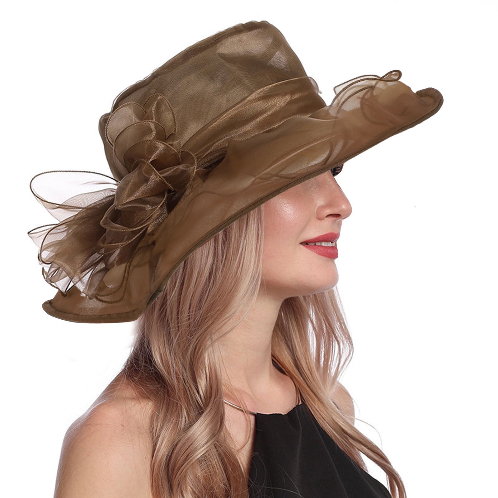 ladies sunday dress hats GZWYHT Church Derby Hat,Sun Hat Women Church For Women Flower Hat Hats High Tea Hats For Women Wedding Fascinator Hat Organza Hat sunday hats for church