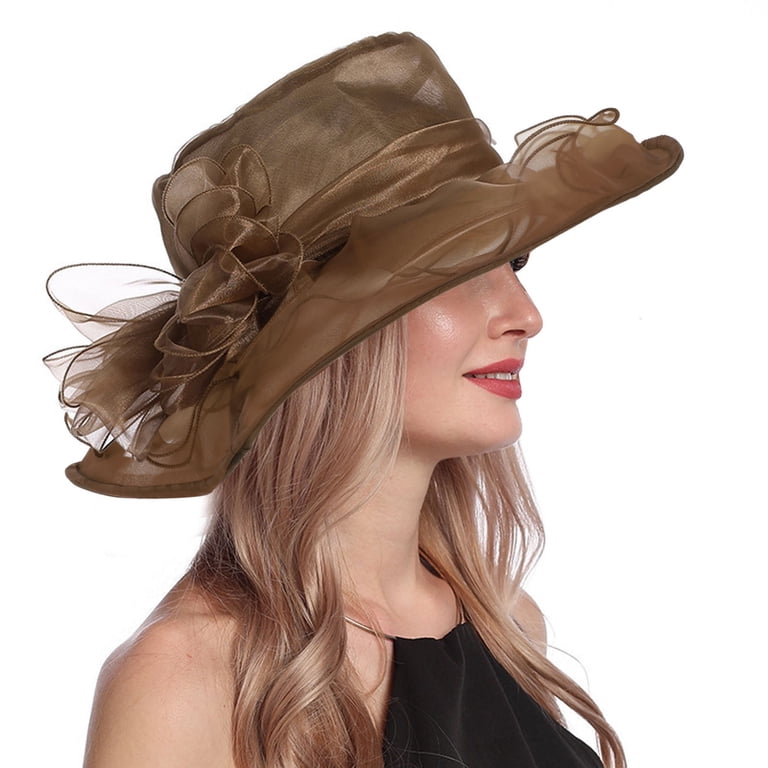 Holzkary Derby Hats for Women Flower Wide Brim Sun Hat  display picture 2