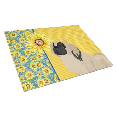 

Summer Sunflowers Cream Pekingese Glass Cutting Board Large 12 in x 15 in