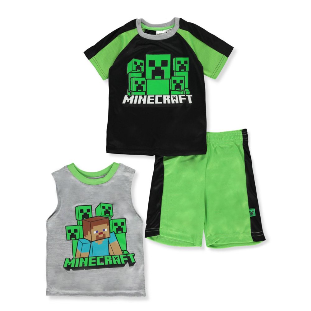 Minecraft Minecraft Boys' 3Piece Creeper Shorts Set Outfit (Little