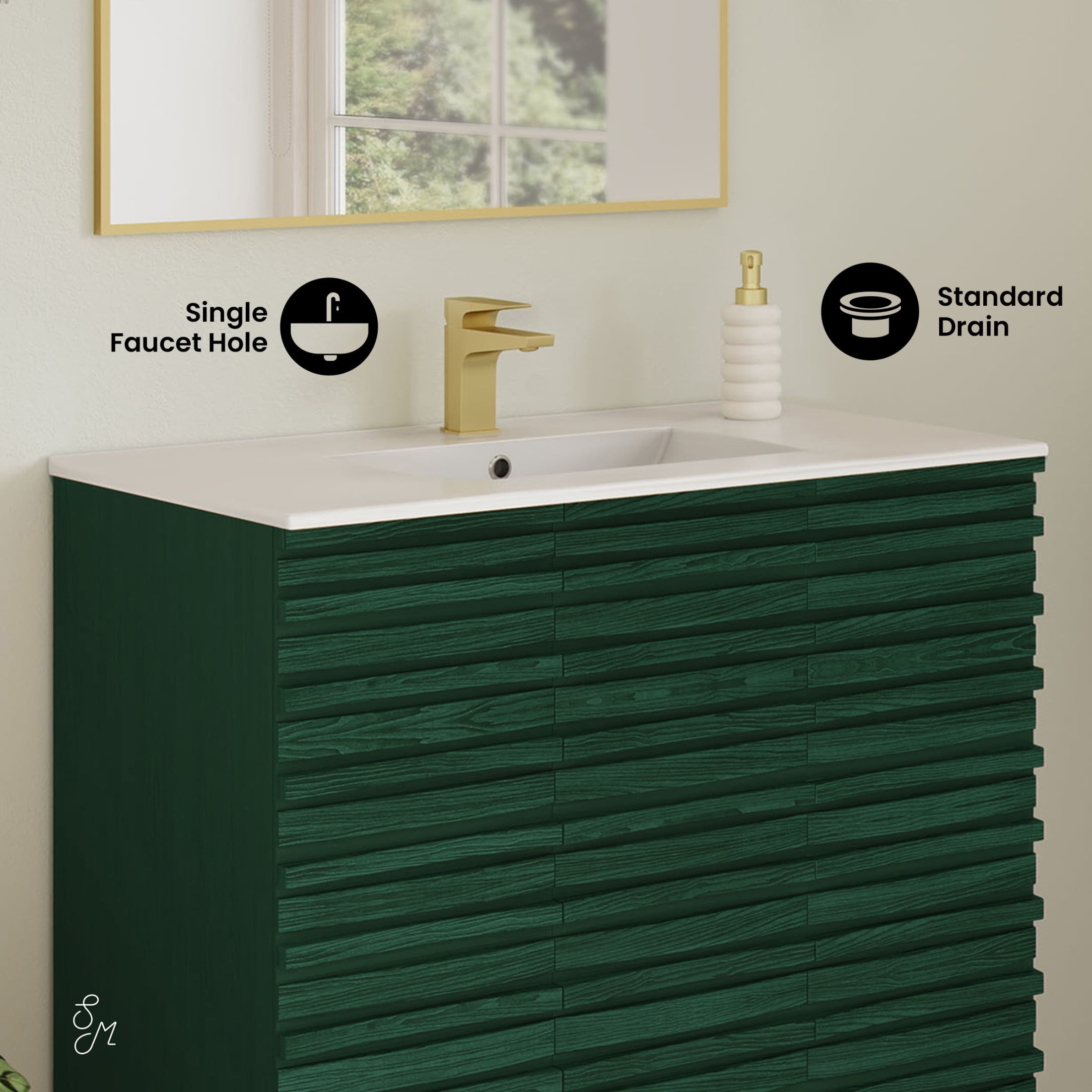 Cascade 36" Freestanding Bathroom Vanity in Green Oak with Sink Top