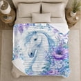 thumbnail image 5 of Blue mane white horse garden Flannel Blanket soft lavender floral equine artwork Home Decor for couch bedroom reading nook, Christmas Gift for horse lovers and teens, 5 of 9