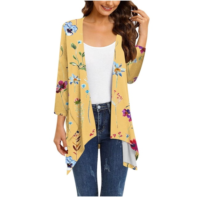 LOVZFMLL Cardigan for Women's Gradient Printed Long Sleeved Irregular Hem Pleated CardiganCardigan