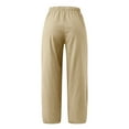 thumbnail image 5 of VISALY Capris for Women with Pockets, Dress Pants Women, Women's Casual Pants Bohemian Style Elastic Waist Cropped Pants Pockets Trousers Womens Daily Casual, 1 Pack Capris for Women, Khaki, L, 5 of 5