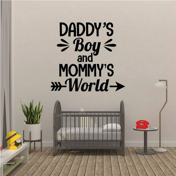 Daddy's Boy And Mommy's World - Cute Bow Arrow Figure Quote Vinyl Wall Decal Wall Sticker Wall Art For Baby Boys Kids Room Bedroom Nursery Room Cute Wall Art Decoration Design Size (27x30 inch)