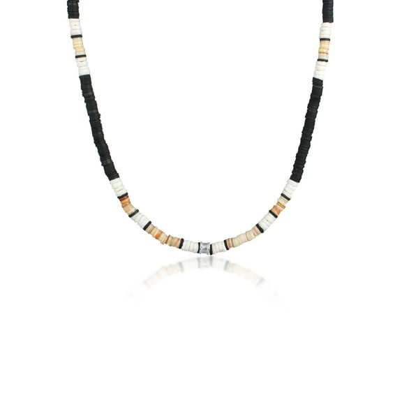 KUZZOI Men 0.20" Heishi Surfer Beads Pearl Necklace 925 Silver