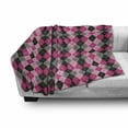 thumbnail image 3 of Abstract Soft Flannel Fleece Blanket, Argyle Motif with Diamonds and Lozenges Infinite Symmetric Stripes Image, Cozy Plush for Indoor and Outdoor Use, 70" x 90", Baby Pink Black Grey, by Ambesonne, 3 of 6