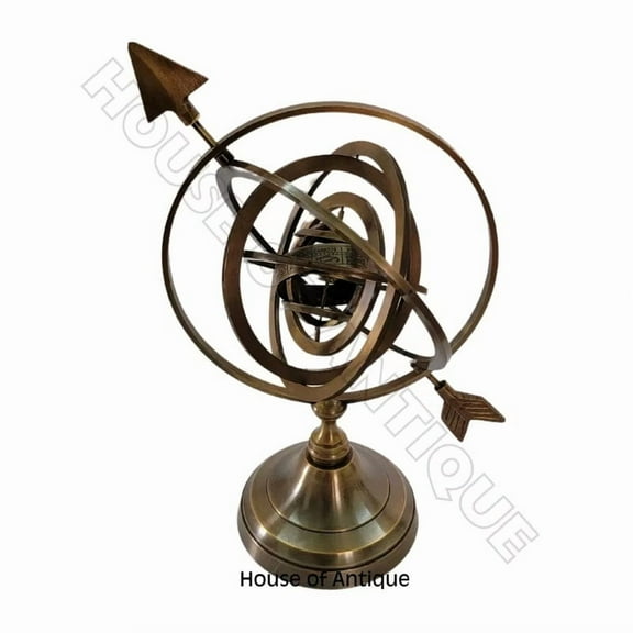 House of Antique Antique Brass Armillary Sphere - Engraved Nautical Maritime Astrolabe Globe.