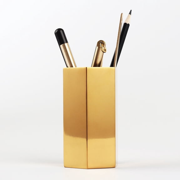 OUNONA Golden Metal Hexagonal Pen Holder and Pencil Organizer for Desktop Storage 10.5 cm
