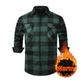 thumbnail image 2 of KeShDi Leather Jacket Mens Fleece Jacket Men Casual Patchwork Fashion Plaid Flip Collar Button Long Sleeve Adding Fleece Keep Warm Shirt Blouse Army Green 2X, 2 of 6