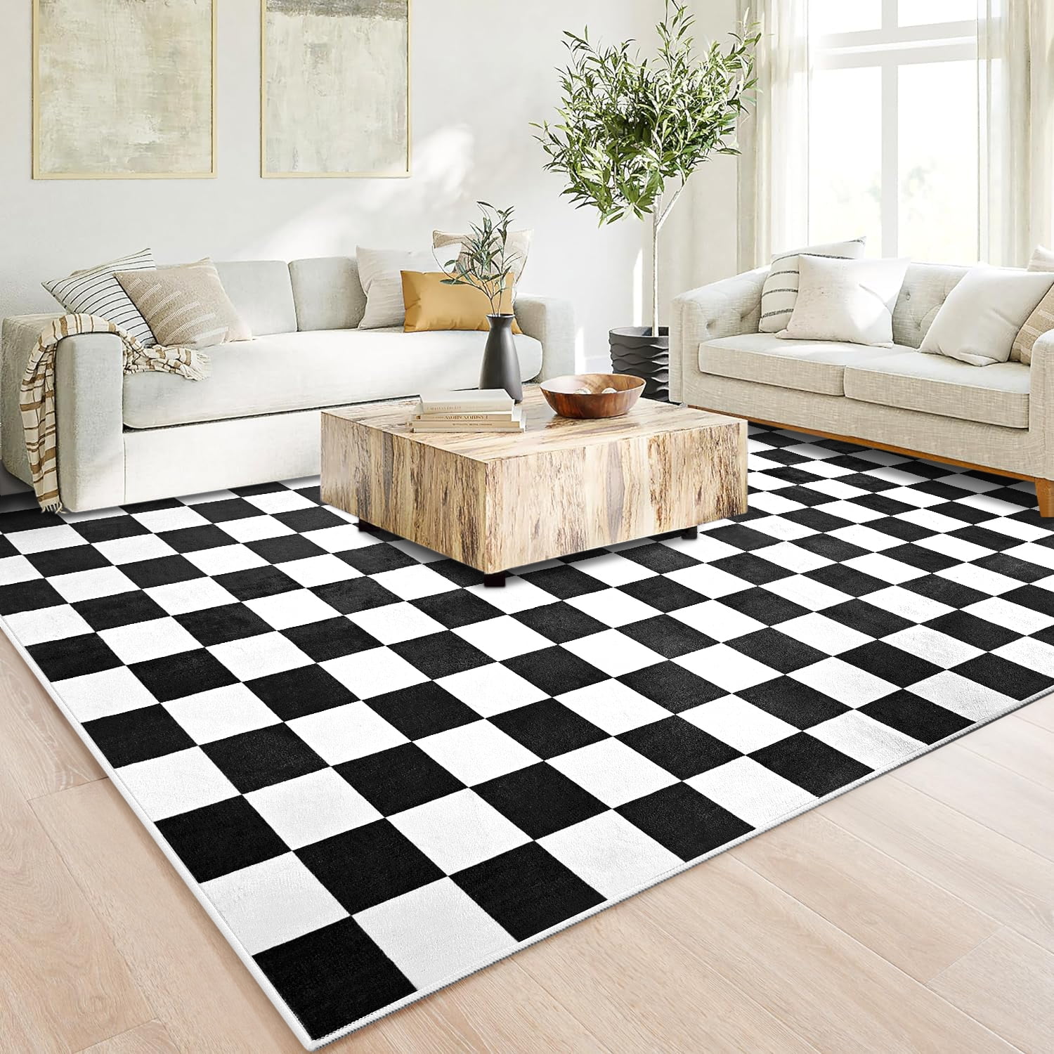 Lochas Checkered Area Rugs Checkerboard Rug Plaid Carpet for Living Room Bedroom Home Decor,6'x9',Black&White
