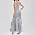 thumbnail image 4 of DeHolifer Women's Dresses Deep V-Neck Sequin Lace Sleeveless Mesh Patchwork Evening Party Maxi Dress Gray 2XL, 4 of 5