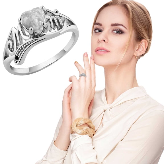 Weloille Simple Heart-shaped Zircon Ring, Colorful Geometric Gemstones Women's Heart Ring Birthday Gift