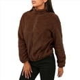 thumbnail image 2 of Cárdigan Holgado y Cálido de Larga para Mujer, con Cuello Alto de Felpa, Cremallera y Bolsillos. Marrón Oscuro XL, 2 of 7