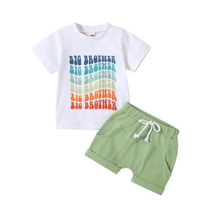 

Big Brother Little Brother Matching Outfit Toddler Baby Boy Short Sleeve Crewneck Shirts Shorts Sets Summer Clothes