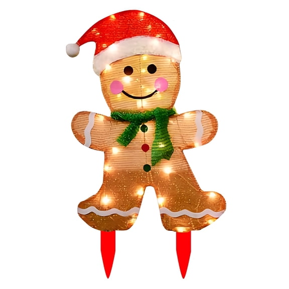HIBIBUD Christmas Outdoor Decorations, 2-Piece Lighted 2D Gingerbread Man, Pre-Lit Light Up Gingerbread Man Yard Display