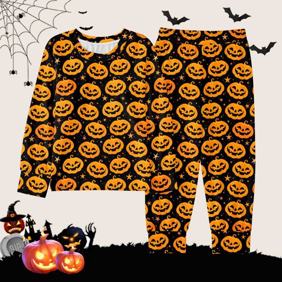 SOFTCCLO Boys Outfits Halloween Print Long Sleeve Crewneck Sweatshirt Pants Casual Loungewear Cozy 2 Piece Sets Size 2-3Y