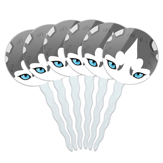 Husky Face Pet Dog Cupcake Picks Toppers - Set of 6