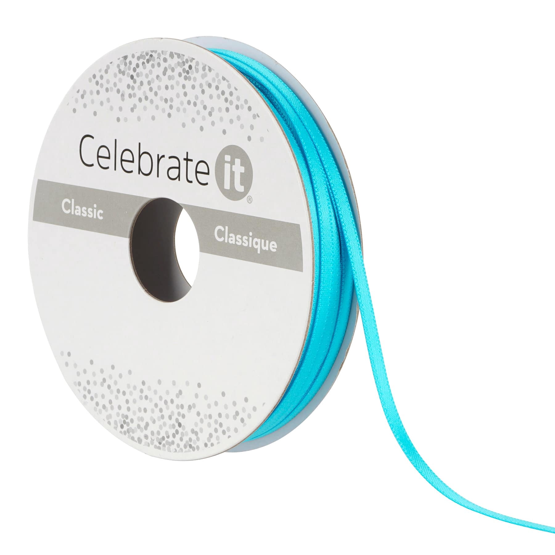 1/8" x 10yd. Island Blue Satin Ribbon by Celebrate It – Non-Wired with Woven Edge - Polyester – Ideal for Gift Wrapping - Baskets & DIY Crafts - 24 Pack