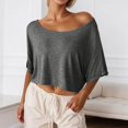 thumbnail image 4 of DHFJKG Womens Summer One Shoulder T Shirt Fashion Solid Color Cropped Tee Short Sleeve Cute Y2K Clothes Versatile Tops, 4 of 5