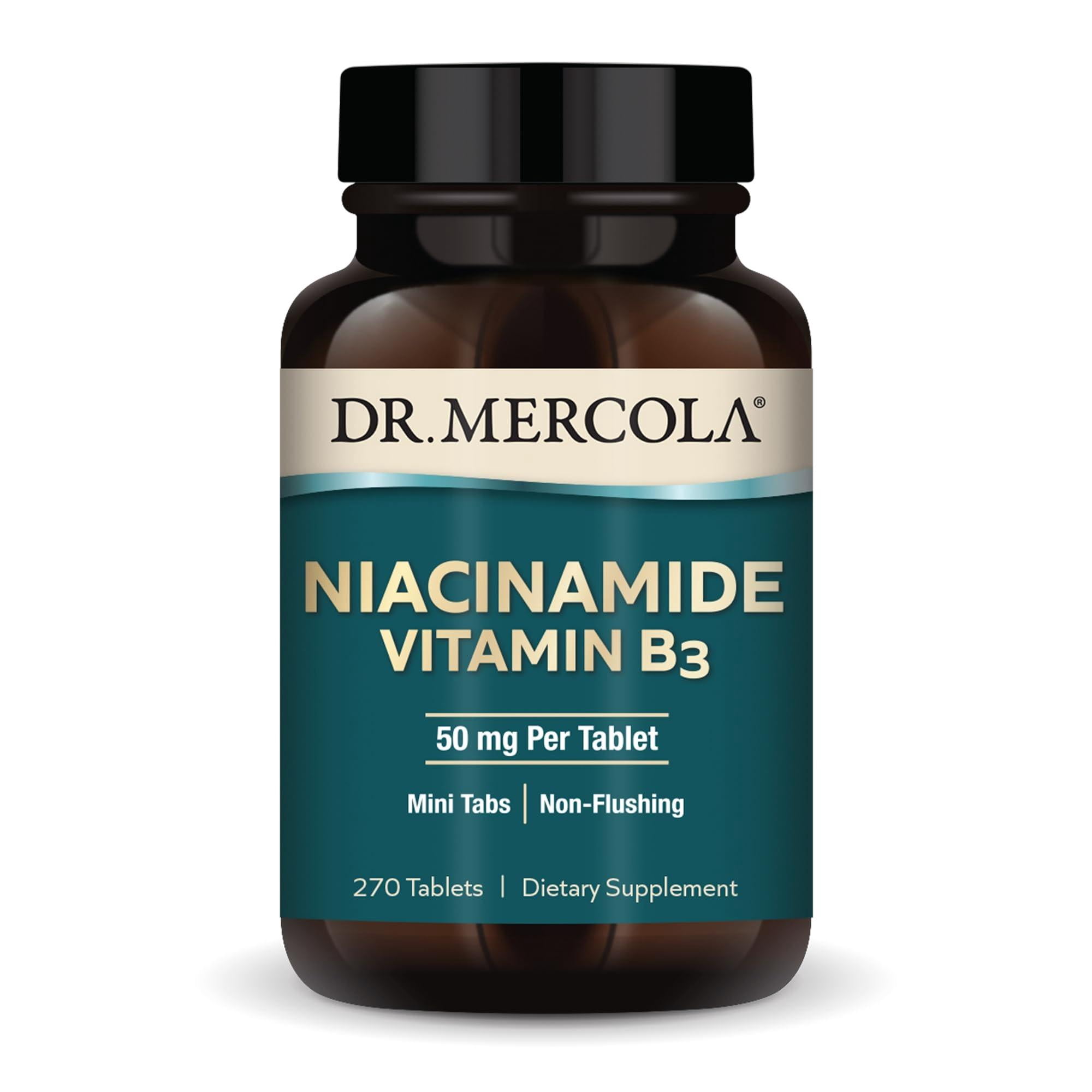 Dr. Mercola Niacinamide Vitamin B3, 50 mg, Non-Flushing Nicotinamide Supplement for Cellular Energy and Metabolic Support, Mini Tablets, Non-GMO, 270 Servings