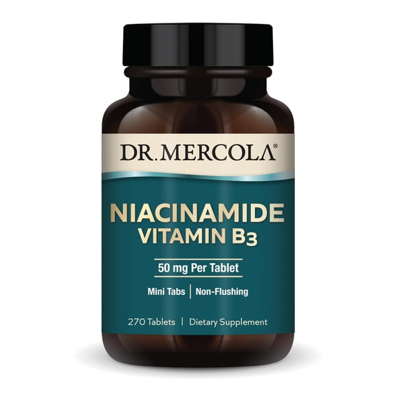 Dr. Mercola Niacinamide Vitamin B3, 50 mg, Non-Flushing Nicotinamide Supplement for Cellular Energy and Metabolic Support, Mini Tablets, Non-GMO, 270 Servings
