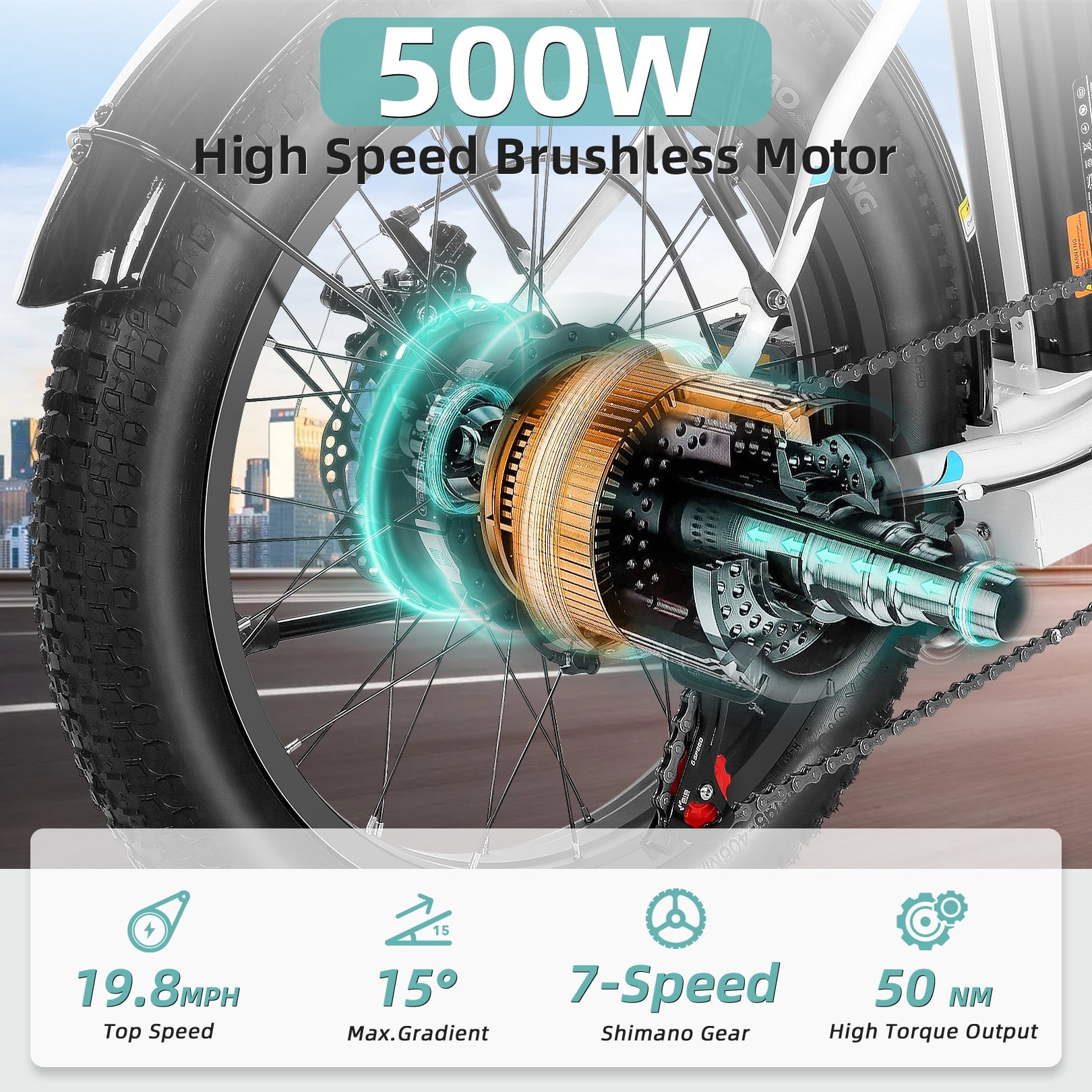 Elifine 500W Foldable Electric Bike, 20" x 3.0" Fat Tire Electric Bicycle Max. 19.8mph Commuter Ebike, 48V 10.4Ah Removable Battery UL 2849 with 5 Riding Modes Electric Bike for Men Women Senior