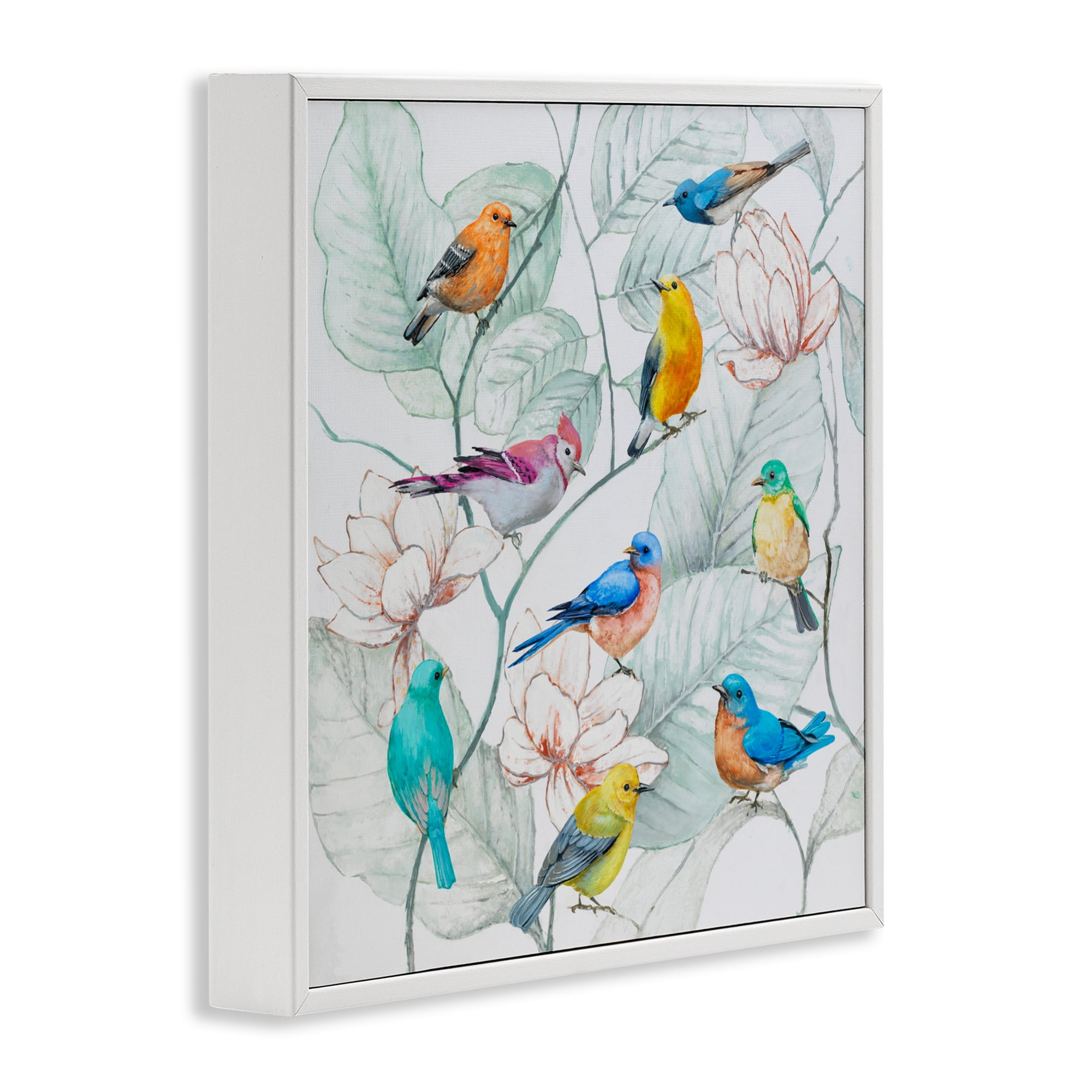Stupell Industries Colorful Array Of Birds White Framed Giclee Art, design by Lorenzo Collective
