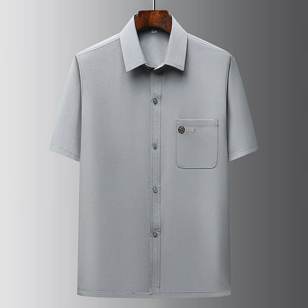 pstuiky Camisas de vestir de manga corta para hombre, Camisa informal de manga corta con cuello vuelto, cómoda y lisa, para hombre camisas casuales para hombre l