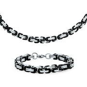 Mechanic Byzantine Goth   Biker Urban Heavy Chain for Men Teens Necklace Bracelet Jewelry Set Silver Tone Stainless Steel 20 Inch 8 Inch