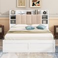 thumbnail image 2 of Queen Size Solid Wood Bed Frame with Storage Headboard, Shelves and 2 Drawers, Platform Bed Frame, Mid Century Bedframe, Wood Foundation(White, Queen), 2 of 9