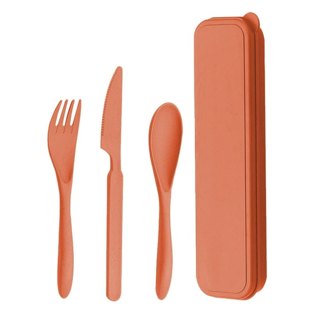 Juego de tres piezas de cuchillo, tenedor y cuchara de paja de trigo, vajilla práctica para acampar, vajilla infantil de regalo