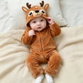 thumbnail image 2 of Cjfdfy Newborn Baby Animal Reindeer Costume, Plush Long Sleeve Hooded Jumpsuit, Cute Infant Halloween Snowsuit Halloween Holiday Outfit Baby Animal Costumes Unisex 1-24Months, 2 of 9
