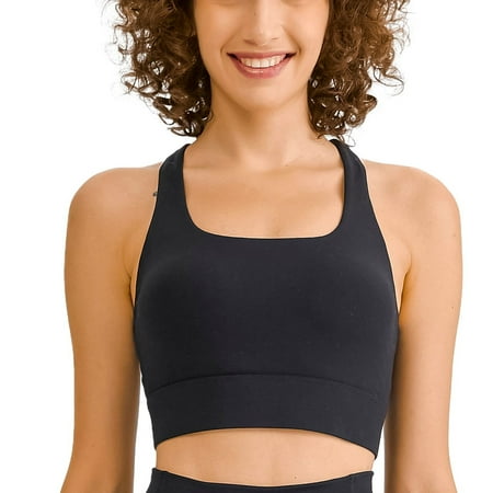 SWSMCLT Women s Workout Top Yoga Crop Top Crop Built In Bra Sports Bra Full Coverage Push Up Backless Spandex Trendy Black 8