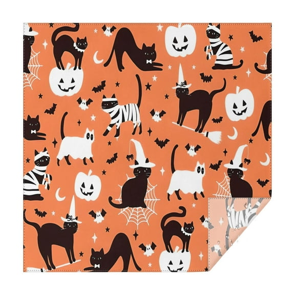 Halloween Cats with Pumpkin and Bat Motifs Square Tablecloth,Waterproof Square Table Cover,Wipeable Spillproof Washable Table Cover for Home Kitchen Party Decor 42"X42"(107x107cm)