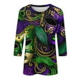 thumbnail image 4 of BDPORKAS Women's Mardi Gras Shirt 3/4 Sleeve Tops for Women Graphic Tees Novelty Party Blouses Glitter Mask Printed Plus Size Mardi Gras Costumes, 4 of 5