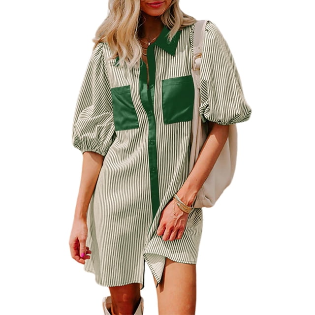 Vestido AlvaQ a rayas en mezcla de algodón verde para mujer 2025