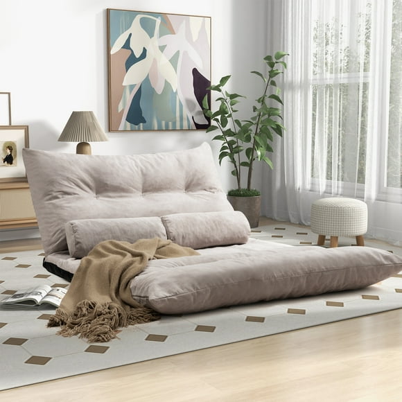 Giantex Floor Sofa Bed, Convertible Lazy Sofa Bed w/Adjustable Backrest & Headrest, Folding Mattress Bean Bag Chair, Grey